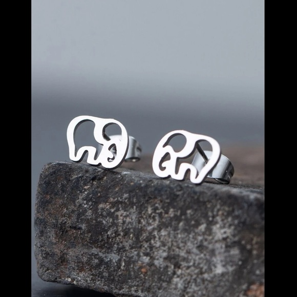 Silver Elephant Stud Earrings - Picture 2 of 5